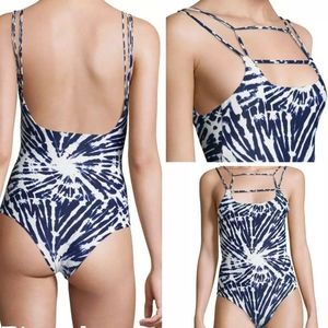 Mikoh Blue and White One Piece Swimwear with Artistic Design